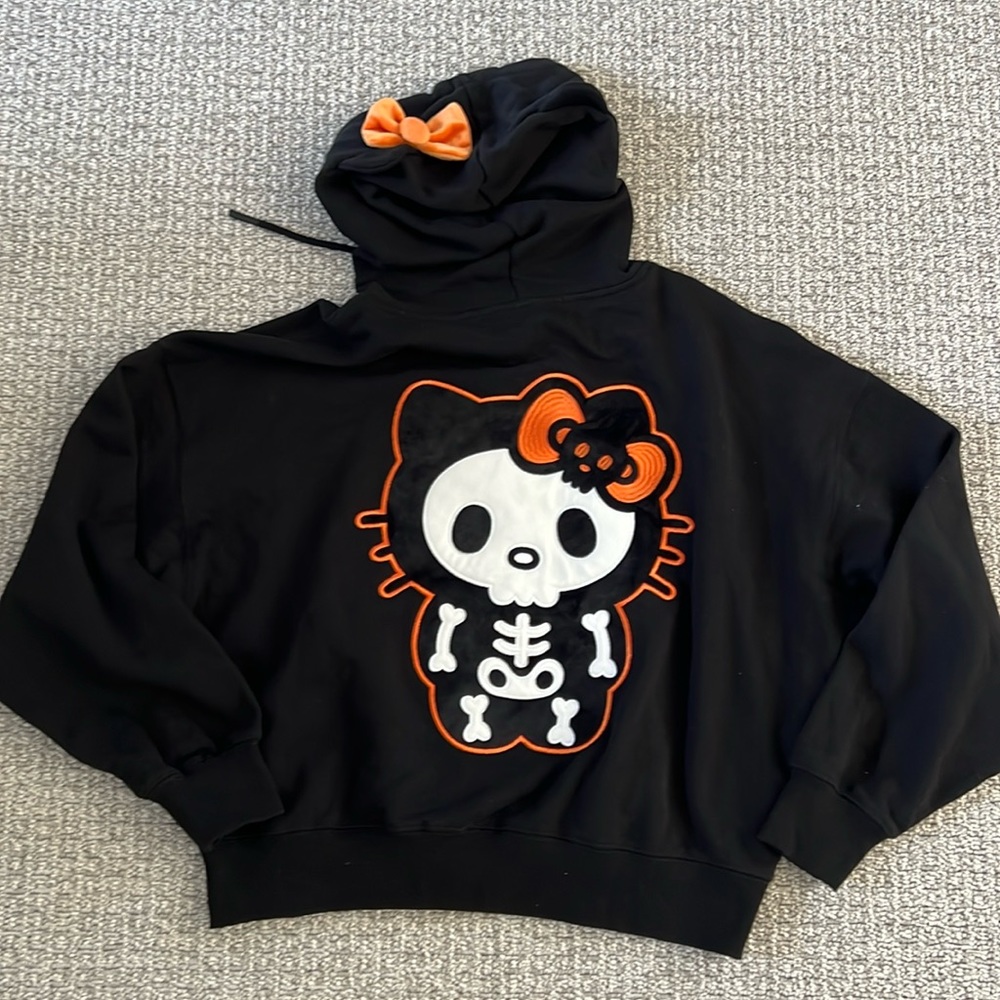 Forever 21 Hello Kitty Black Orange Skeleton Hoodie Sweatshirt S Halloween Top
